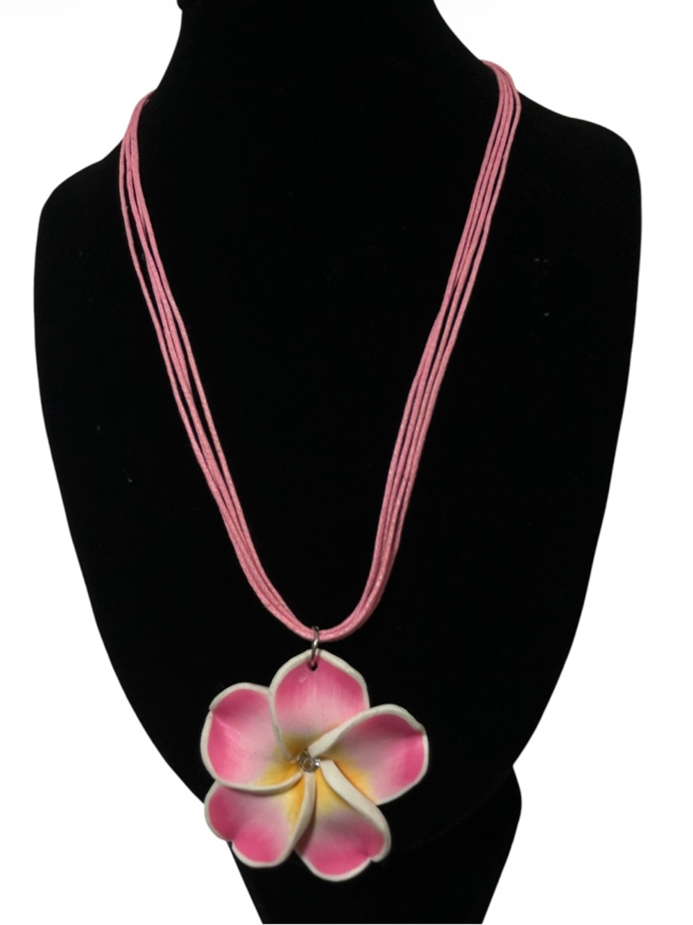 Exotic Tropical Pink Plumeria Flower Multi-Strand Statement Necklace Boho Chic